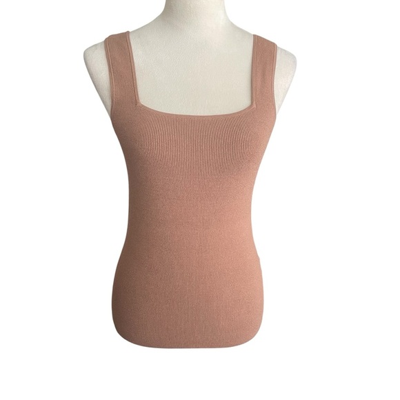 Madewell Ribbed Neutral Tan Square Neckline Y2K Tank Top Women Size L - Picture 3 of 7